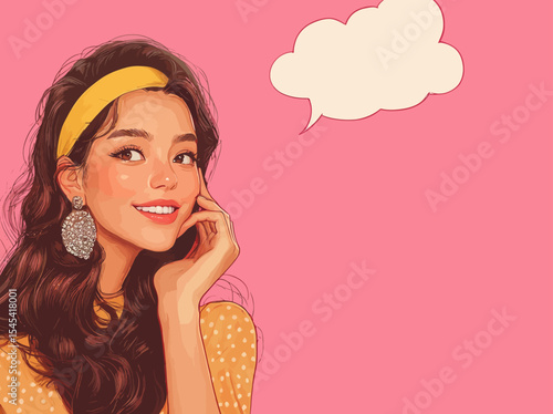 The image depicts a surprised young woman looking at a speech bubble, alongside an amazed lady who utters WOW, characteristic of a Pop Art girl with a astonished smiley face expression