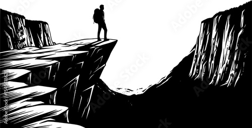 A Striking Silhouette of a Hiker Standing at a Cliff's Edge, Symbolizing Adventure and the Spirit of Exploration