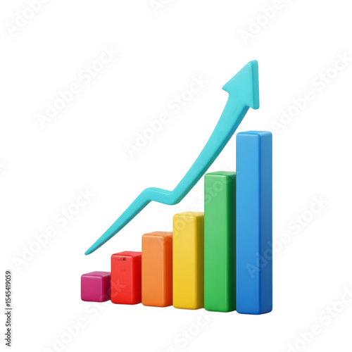 Free Download Colorful Bar Chart with Upward Arrow Showing Growth and Success on Transparent Background - GFXLoad
