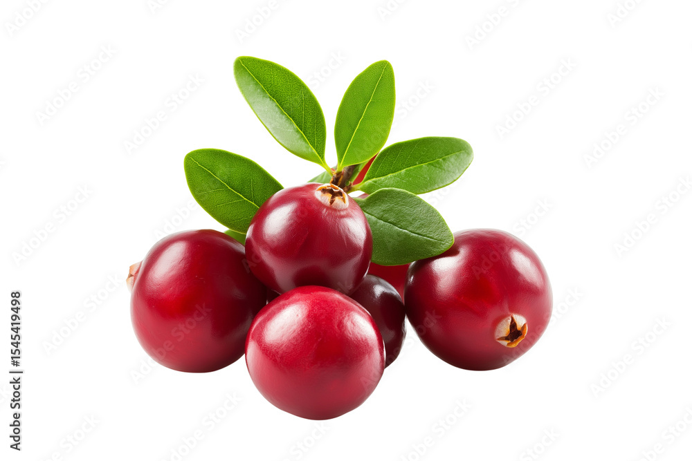 Red Cranberry Berries and Leaves Cutout on White Red Cranberry Berries and Leaves Cutout on White