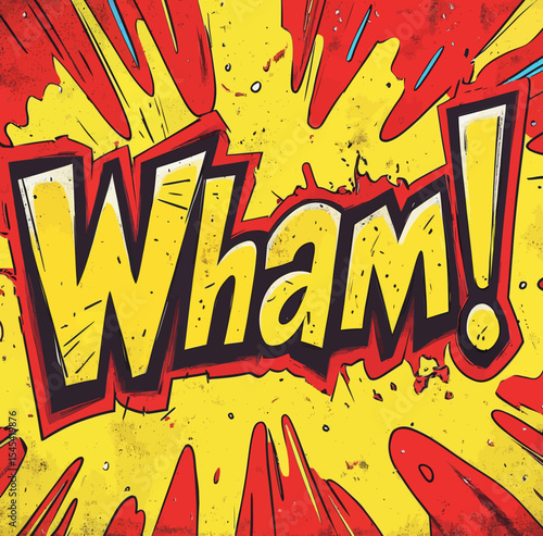 Pop art style is characterized by the use of comic speech bubbles containing phrases like 'WHAM