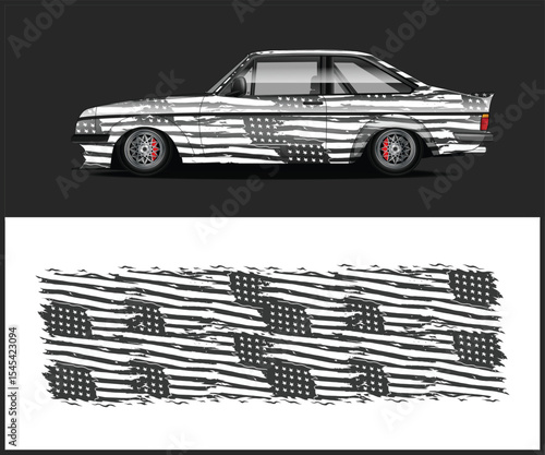Car Wrap Design with Distressed American Flag Pattern for Vehicle Graphics