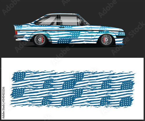Classic Car with Distressed American Flag Wrap Design and Matching Pattern