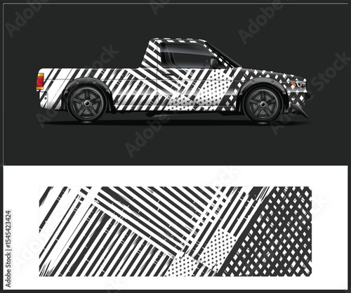 Custom Pickup Truck with Striking Black and White Graphics Design Concept