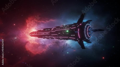 Wallpaper Mural Solitary starship on an epic voyage illuminated by crimson and azure light   Torontodigital.ca