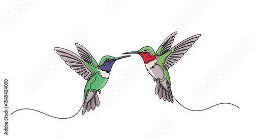 Hummingbird Couple Modern Doodle Vector Illustration in Minimalist Line Art Style. Perfect for nature branding, eco-packaging, and love-themed projects