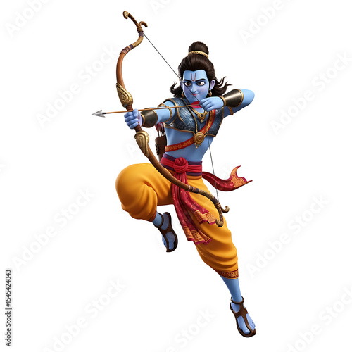 Animated depiction of Lord Rama, drawing a bow and arrow.