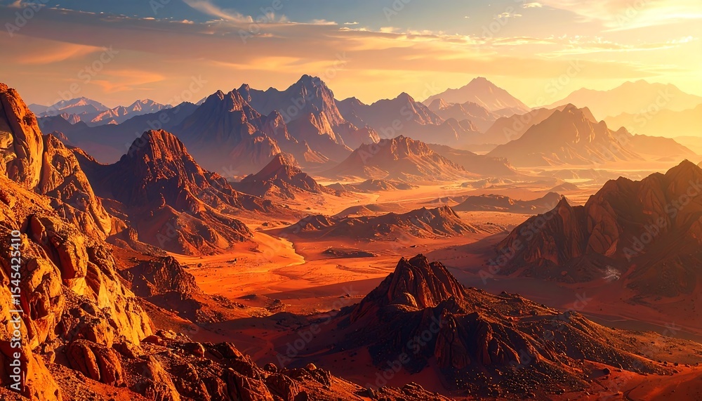 Obraz premium Desert mountain range sunset vista.