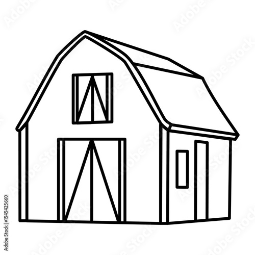 Simple Barn Line Drawing for Farm Logo, Agriculture Poster, Educational Coloring Page, and Organic Product Packaging
