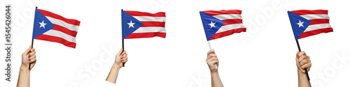 Hand Holding Puerto Rico National Flag Set On Isolated Transparent Background

