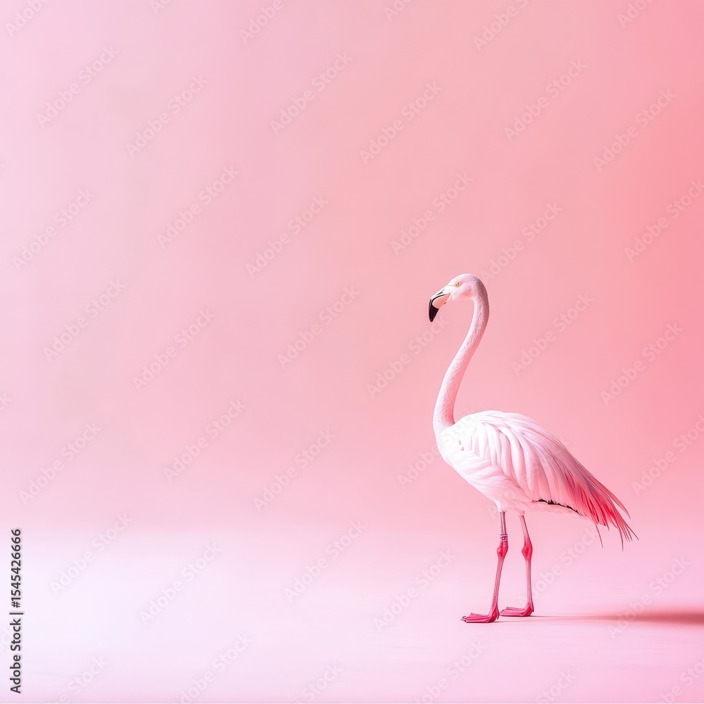 Fototapeta premium Elegant flamingo stands against a pink background