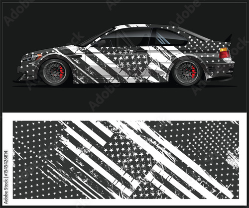 Car Wrap Design with American Flag Theme and Distressed Texture
