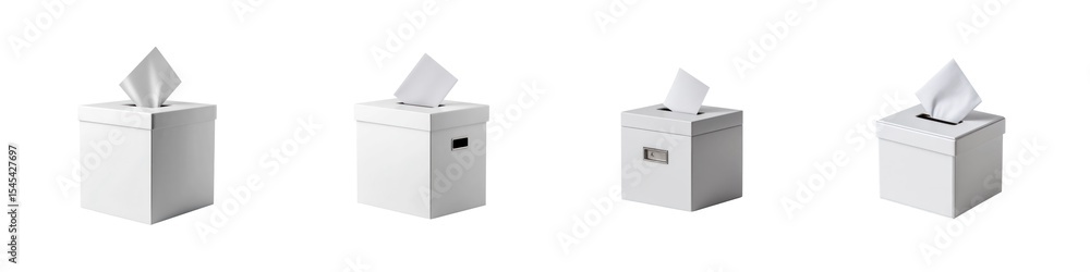 Set of White Ballot Boxes for Voting and Electionsisolated on transparent background Set of White Ballot Boxes for Voting and Electionsisolated on transparent background