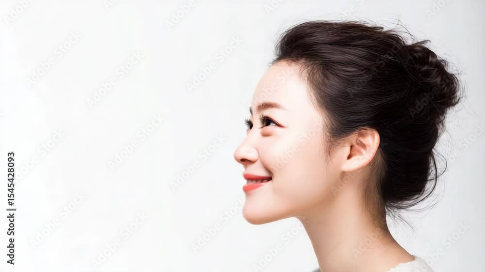 close up pretty radian facial skin young Asian woman with light make up with bright light , on white background, close up pretty radian facial skin young Asian woman with light make up with bright light , on white background,