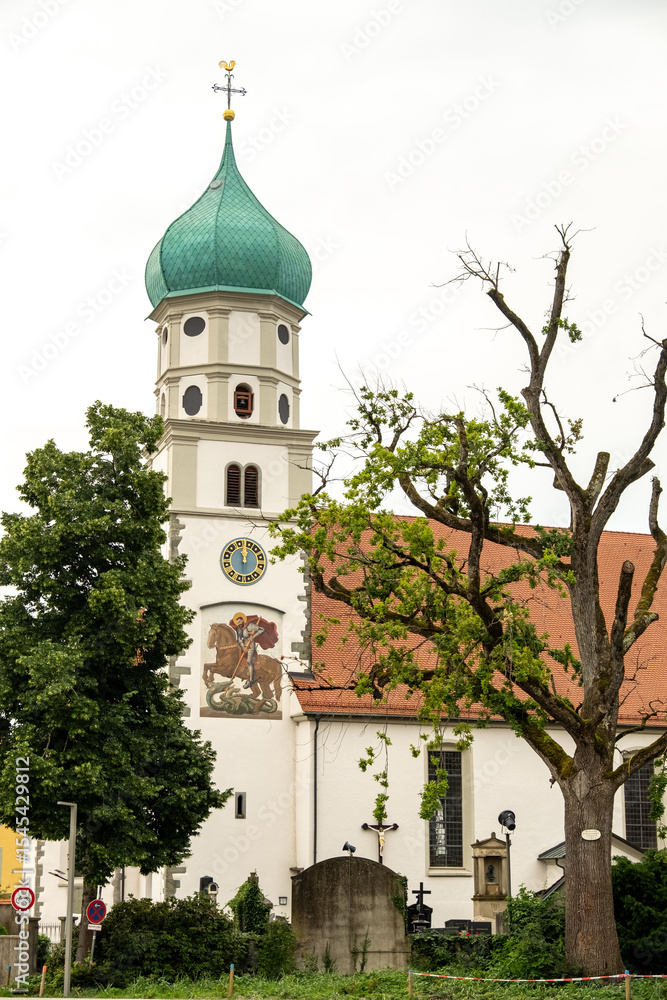 Obraz premium Historic Church of St. Georg with Baroque Onion Dome in Wasserburg on Lake Constance, Germany
