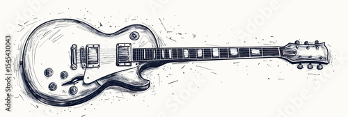 Hand drawn electric guitar sketch in vintage doodle style with detailed body neck and tuning pegs minimalist vector illustration for music concept design