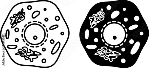 Cell Icons. Black and White Vector Illustration. Elementary Unit Of The Structure Of Living Organisms. Biology, Medicine. Concept Anatomy