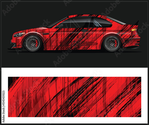 Red and Black Abstract Racing Car Wrap Design with Vehicle Template