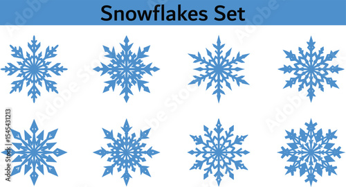 Snowflakes of various shapes on transparent background. Set of design materials for winter and Christmas Day.	

