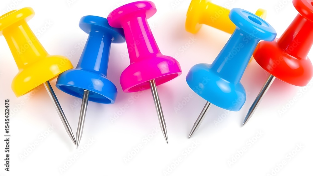 colorful push pins on white background colorful push pins on white background