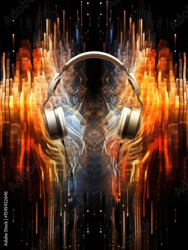 Blurred music headphones in abstract motion