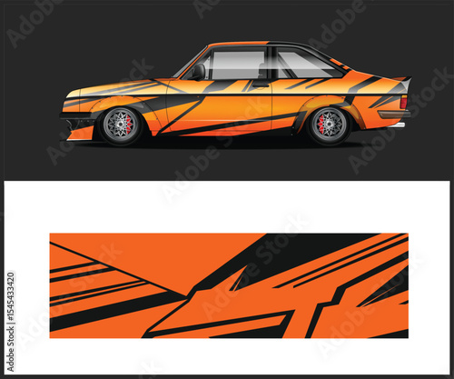 Vintage Car with Custom Orange and Black Racing Livery Design