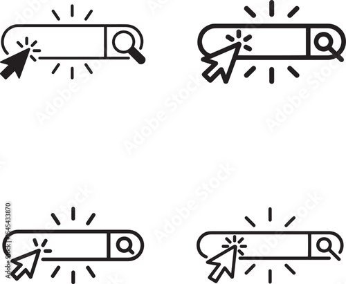 Four illustrations of clicking a search bar to initiate a search.