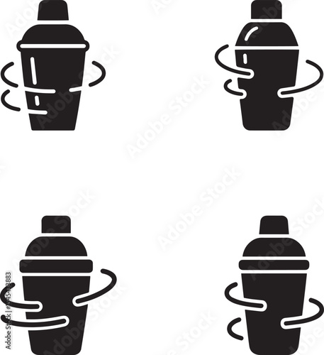 Four Black Cocktail Shaker Icons in Motion