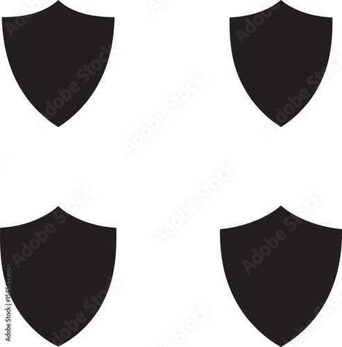 Four Solid Black Shield Icons on a White Background