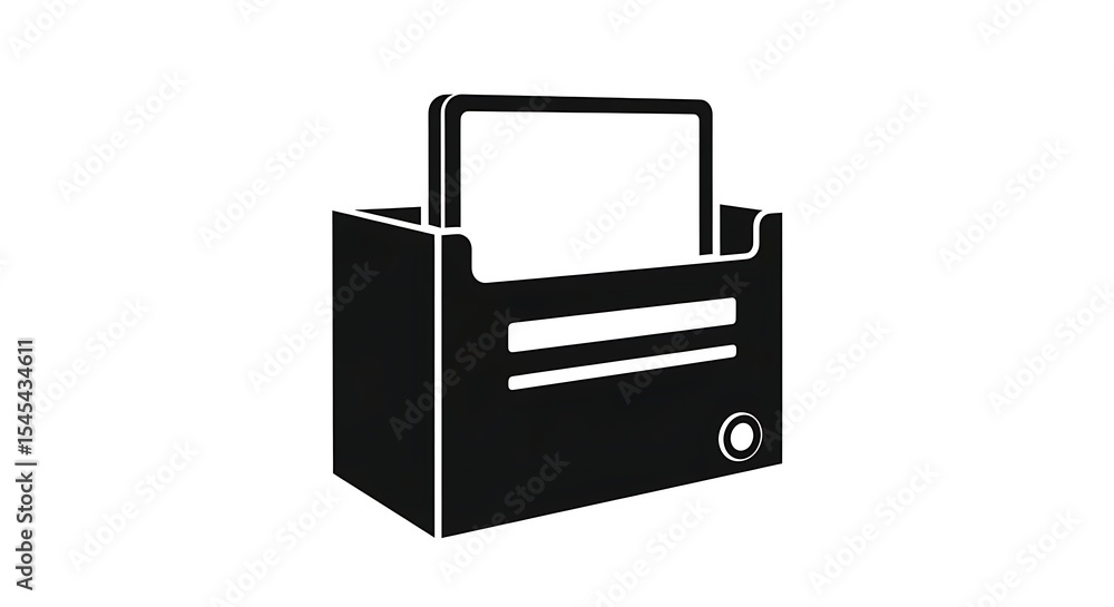 Filing Cabinet with Document in Black and White Office Icon Filing Cabinet with Document in Black and White Office Icon