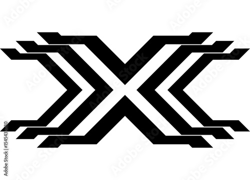 Vector letter X made of thick black lines on a white background. Modern striped pattern. Vector background. Design element