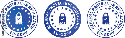 General data protection regulation with padlock (GDPR). EU GDPR label. A sticker with, a European sign. Ready badges, tags, stamps and labels