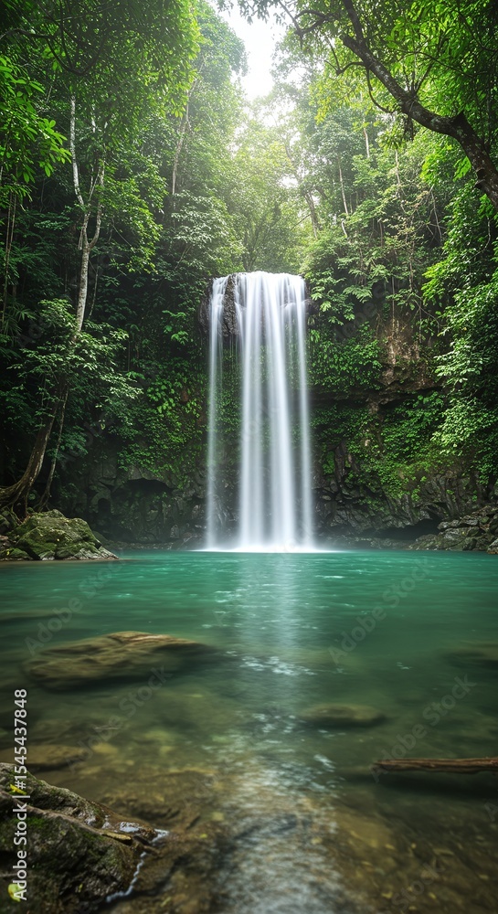 Serene Waterfall in Lush Rainforest A Breathtaking Nature Scene Serene Waterfall in Lush Rainforest A Breathtaking Nature Scene