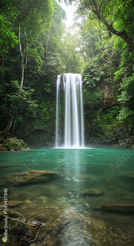 Serene Waterfall in Lush Rainforest A Breathtaking Nature Scene