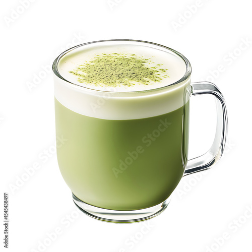 Matcha Latte in a Glass Mug with Frothy Top