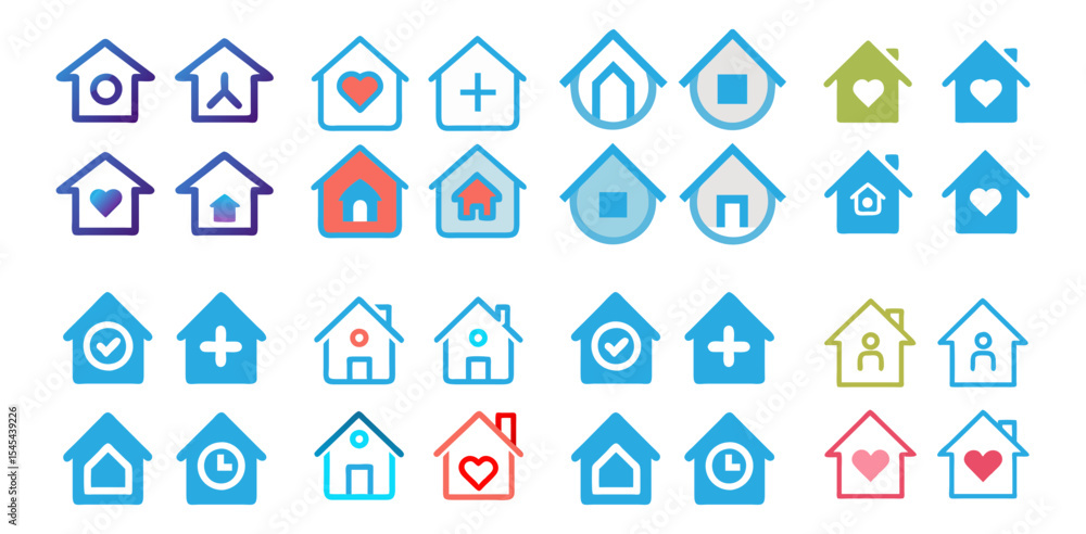 Home Icons Vector Set Minimal, Gradient & Outline Real Estate Symbols for App UI, Website, Smart Home & Property Design Home Icons Vector Set Minimal, Gradient & Outline Real Estate Symbols for App UI, Website, Smart Home & Property Design