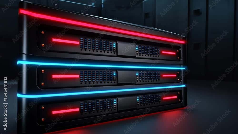 Stack of futuristic server racks with neon lighting Stack of futuristic server racks with neon lighting