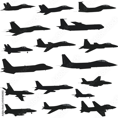 Collection of Fighter Jet Silhouettes Vector Graphics