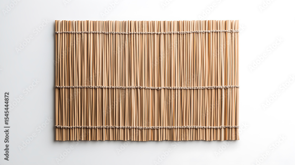 Bamboo mat on a white background, natural material, horizontal orientation. Texture, neutral, for dining and serving. Crafts and decoration. Bamboo mat on a white background, natural material, horizontal orientation. Texture, neutral, for dining and serving. Crafts and decoration.