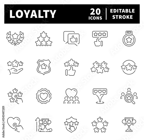 Loyalty program thin line icon collection. Bonus, Redeem gift, discount coupon, rating, Lottery, reward, gift, loyalty related icons