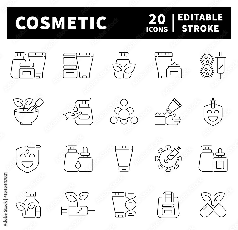 Set of outline icons related to cosmetics and beauty. Cosmetics linear vector icons Set of outline icons related to cosmetics and beauty. Cosmetics linear vector icons
