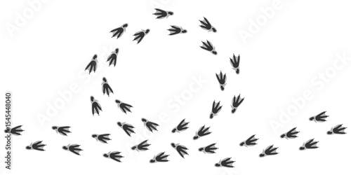 Vector trail print of bird isolated on white background. Circle silhouette.  Footprint silhouette tracks of Penguin. Paw Print. Vector illustration. EPS10.