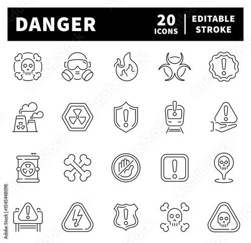Danger vector icons in line style. Thin line icons related to dangerous and hazard