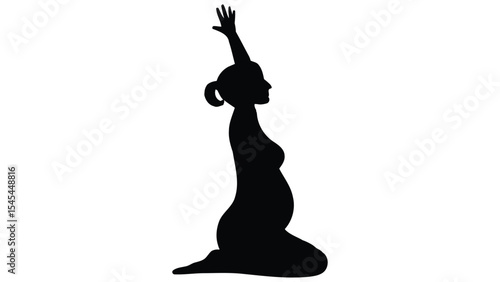 Pregnancy yoga vector silhouette of a pregnant woman, mother with belly