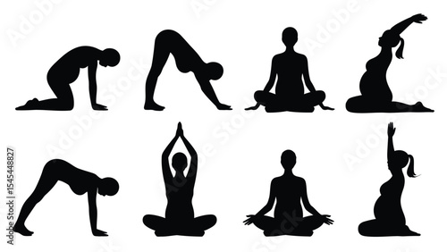 collection of vector silhouette of pregnant woman practicing yoga. silhouette of yoga woman