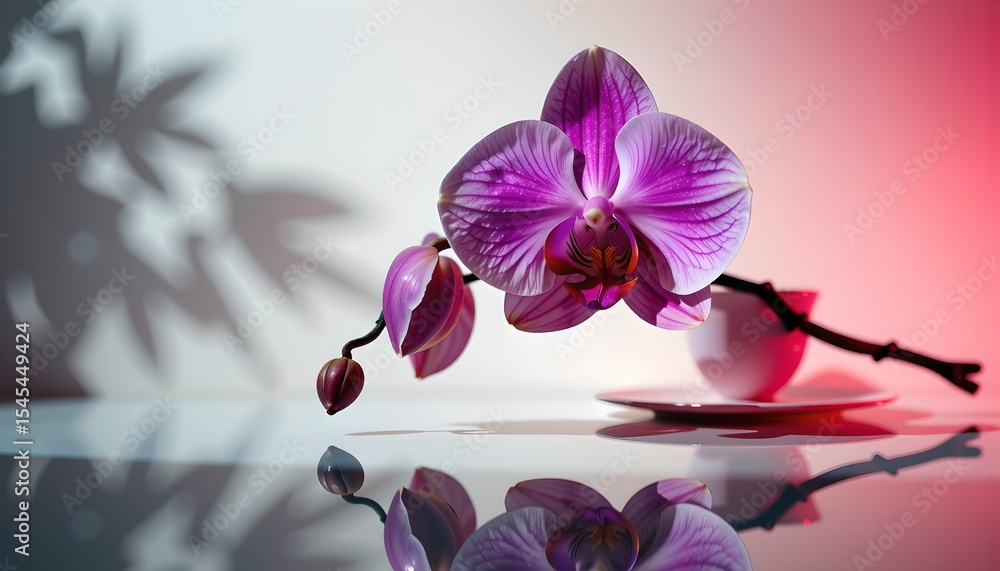 Obraz premium Captivating blooming orchid flower studio setting photography minimalist environment close-up view floral aesthetics