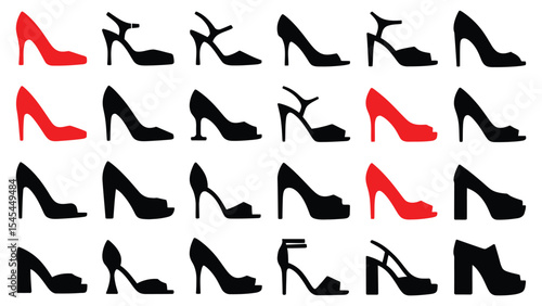 set of black shoes. Set of silhouettes of black high heel shoes
