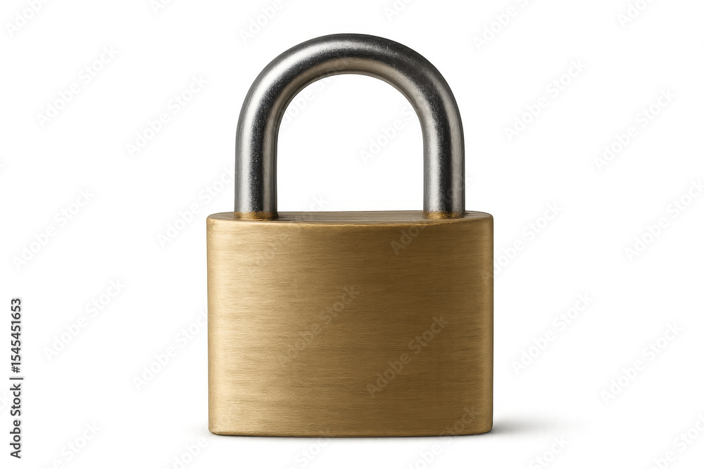 Closed brass padlock with steel shackle providing security, isolated on transparent background Closed brass padlock with steel shackle providing security, isolated on transparent background