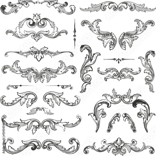 Detailed Grayscale Ornate Dividers and Flourishes A Collection of Decorative Vector Design Elements for Elegant Invitations and Creative Projects