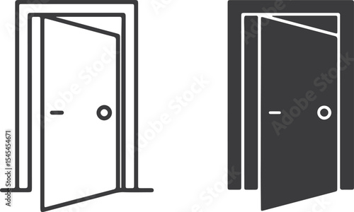 Open Door Icon Set Depicting Access and Transition, with Line Art and Silhouette Variations for Visual Clarity